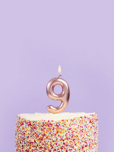 Metallic Rose Gold Number Candle 9